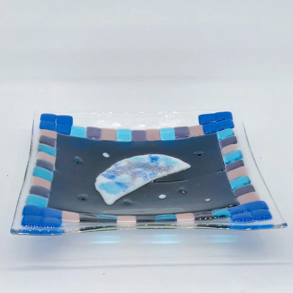 Blue Square Moon Glass plate, y2k aesthetic, - Picture 4 of 4